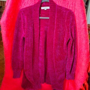 LOFT Fuchsia Chenille Open-Front Cardigan